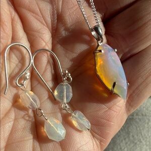 Iridescent Opal Necklace and Earring Set in 925 silver